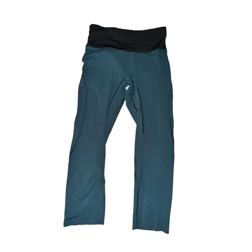 Lululemon Run The Day Crop Womens Size 6 Submarine Black Green Nulux Zip Pocket